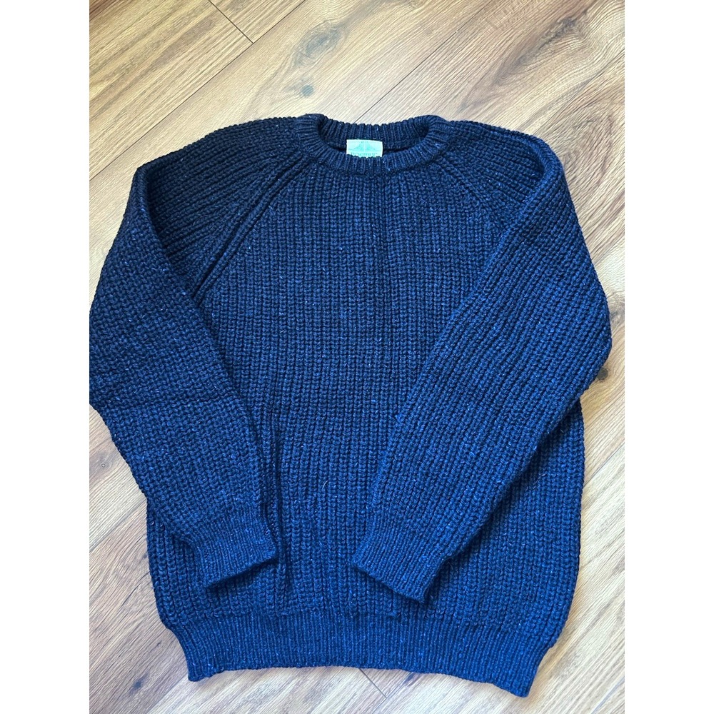 VTG Rosmuc Knitwear Pure Wool Fisherman Sweater Mens S Navy Ribbed Made Ireland